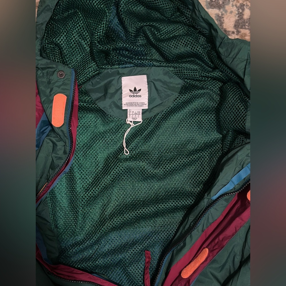 Adidas Green and Blue Windbreaker with Hood - Picture 5 of 6